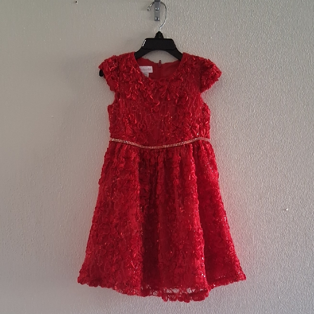 Bonnie Jean Red Floral Lace Dress